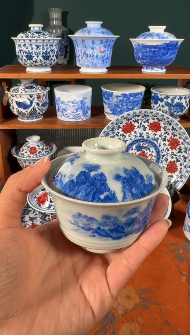 【闪购商品】杯刘建锋窑山水马蹄盖碗