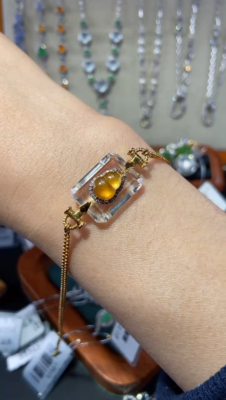 【闪购商品】翡翠手链18K金镶嵌手链