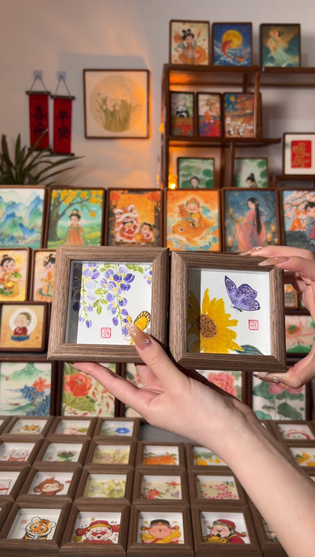 【闪购商品】国画紫藤，向日葵一对