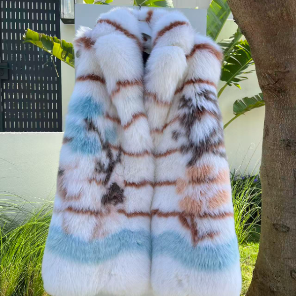 芬兰白狐拼色马甲中长款时尚秀款狐狸毛皮草C203-11