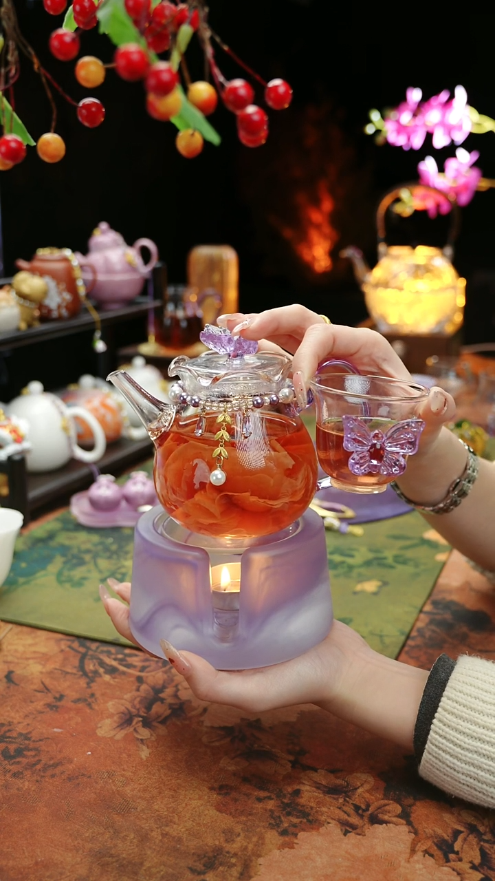 【闪购商品】紫色温茶台+茶壶+链子+杯子