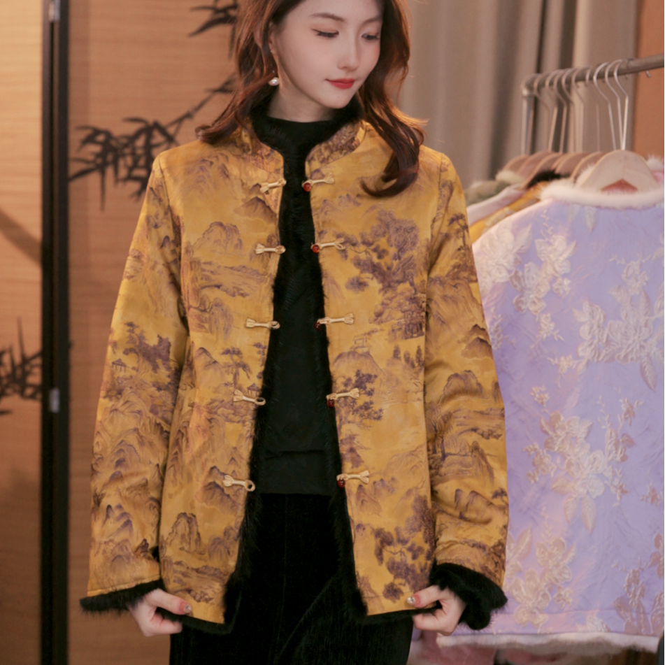 4. [琥珀云裳]秋冬新款双面水貂新唐式国风保暖外套