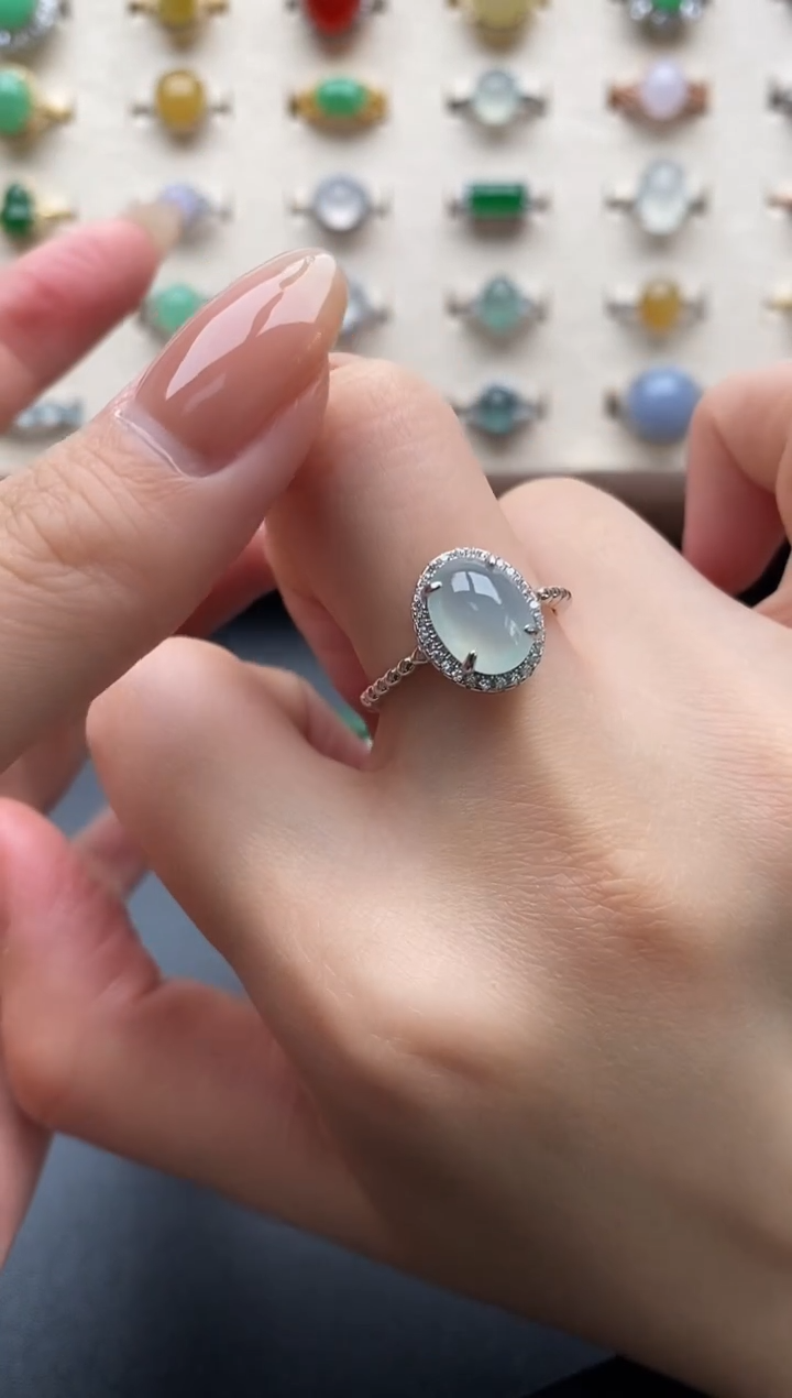 银S925镶嵌戒指翡翠一物一证一礼盒