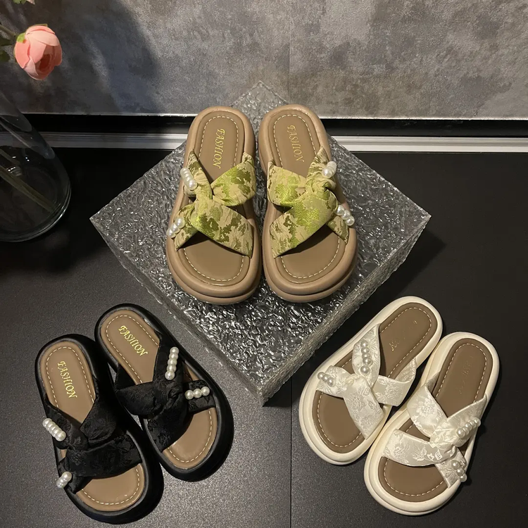 凉鞋女款2025新款爆款圆头日常夏季一字拖软底凉拖鞋小众厚底