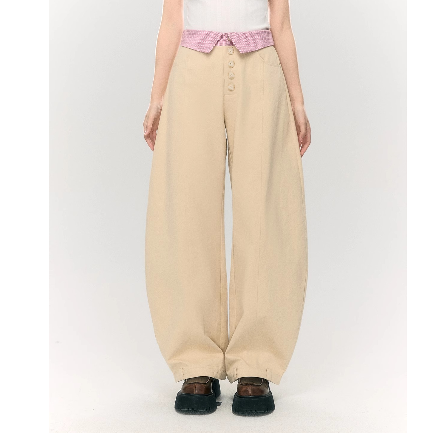 umoumo乌蘑(原ntot)修饰腿型拼接翻折拼色腰头长裤NOTCK25087