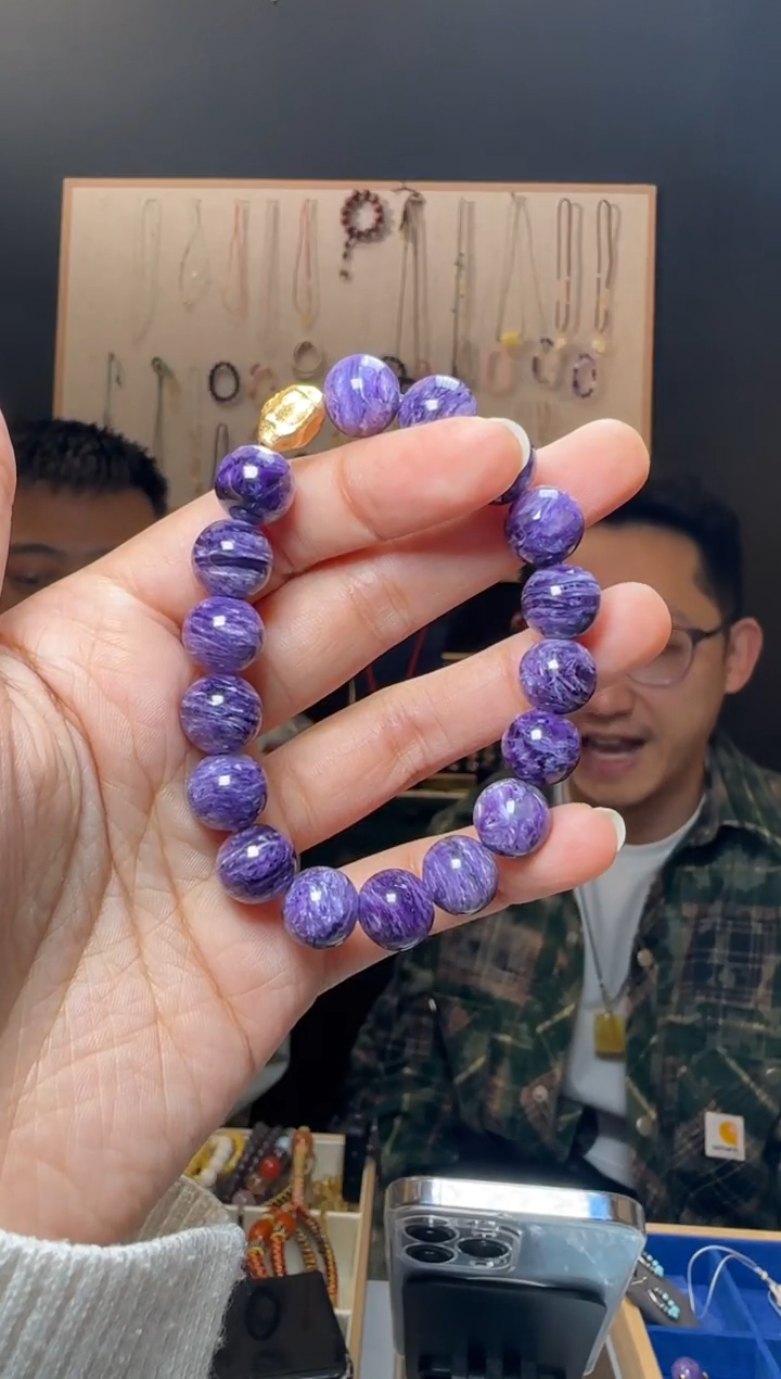 【闪购商品】查罗石手串银S925镶嵌约11mm高品质紫龙晶DIY
