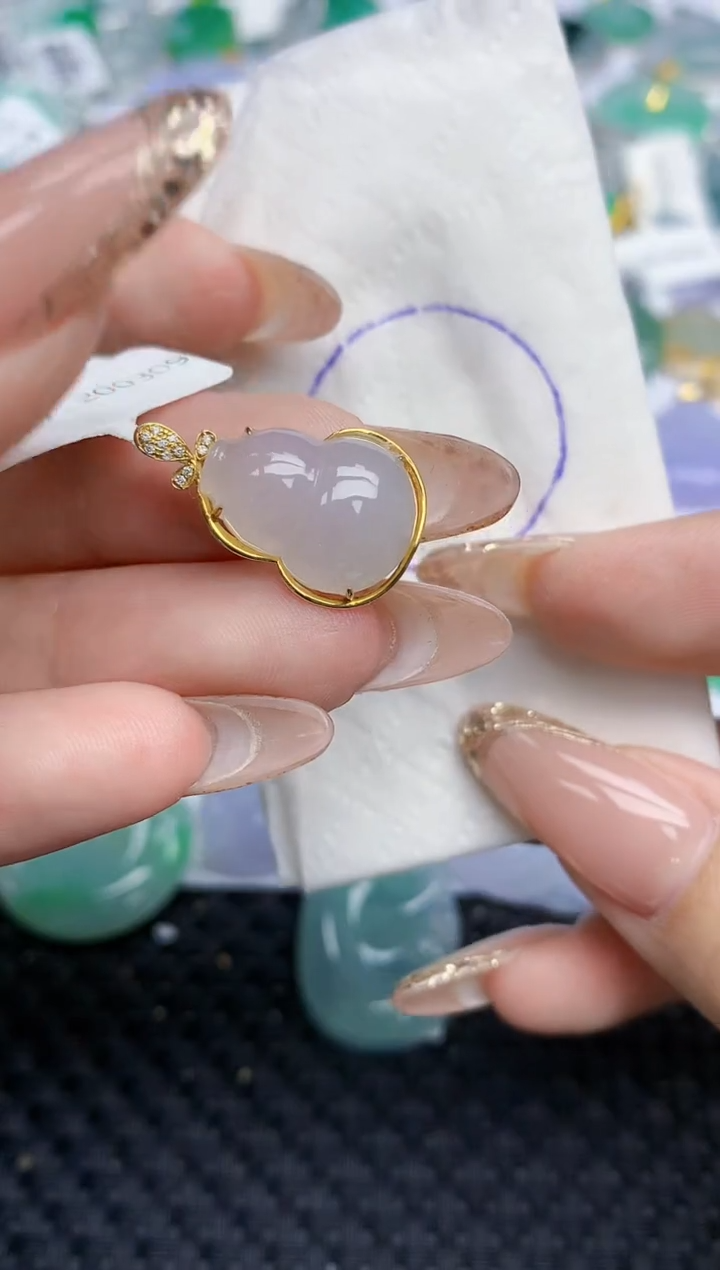 颈饰18K金镶嵌翡翠362   天然翡翠A货  百元以上9米证书费自理