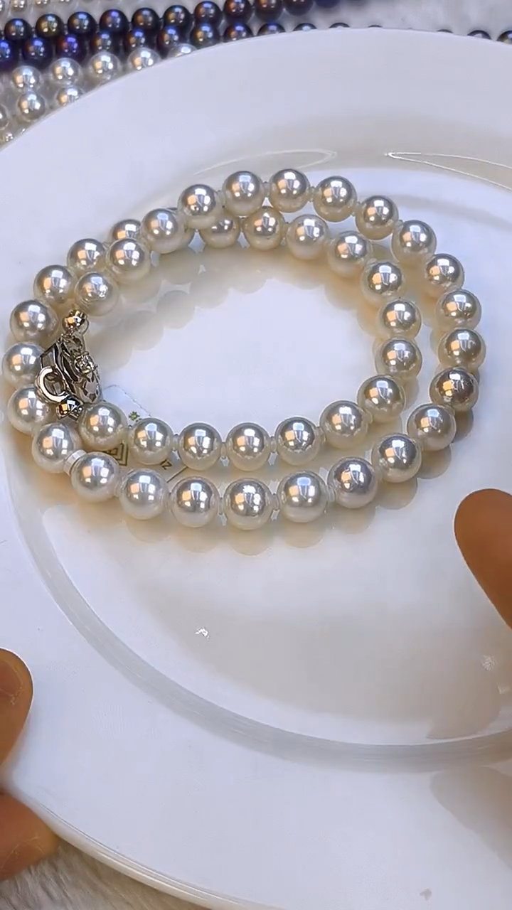 项链银S925镶嵌淡水珍珠9-10