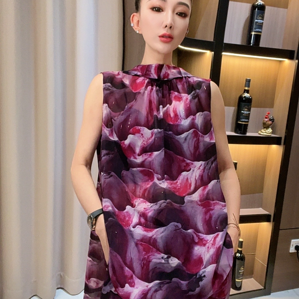 【宝姐家/背心】夏季新款长款繁花似锦系列无袖女背心 25239