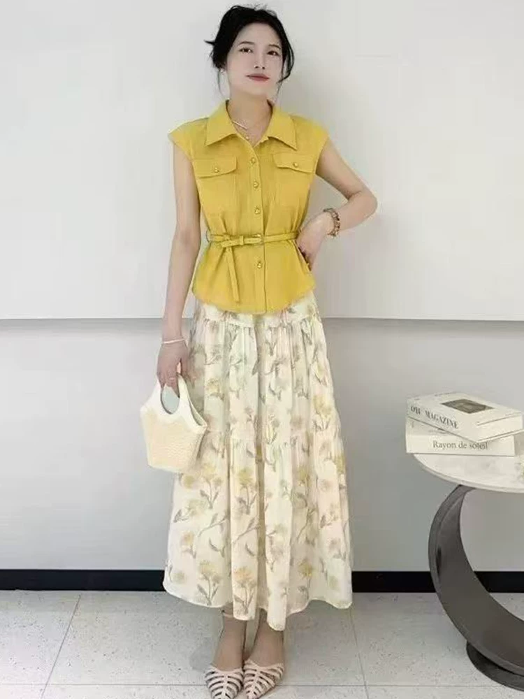 8822休闲风法式时尚套装百搭夏季复古衬衫