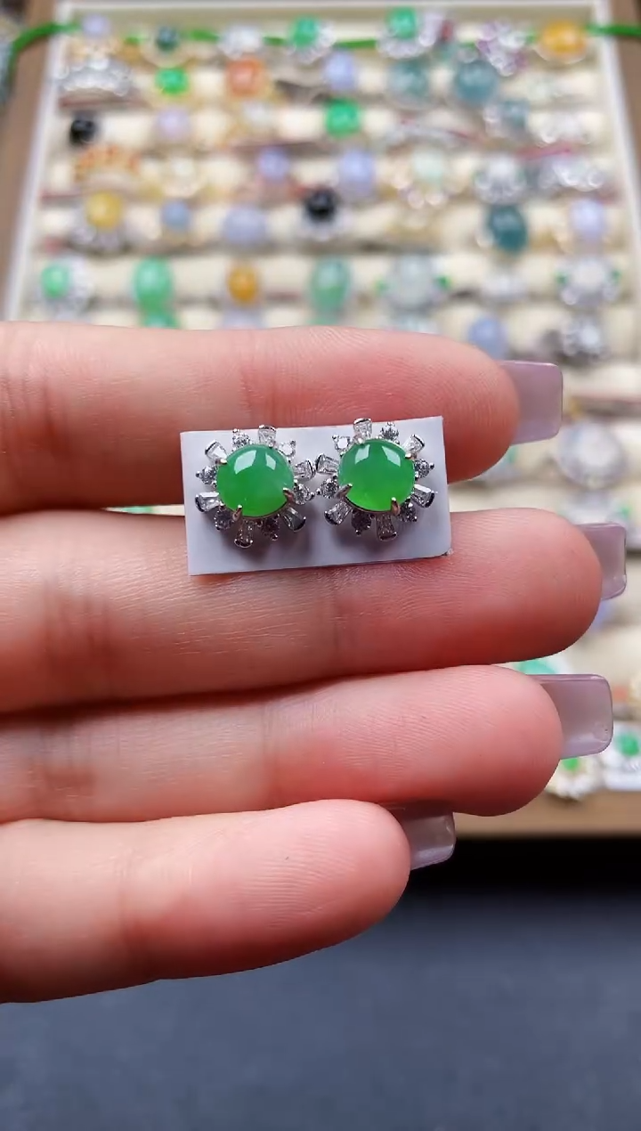 银S925镶嵌翡翠耳饰118