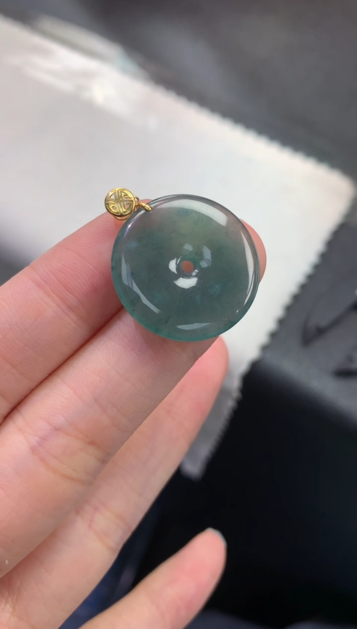 颈饰18K金镶嵌翡翠FA253 翡翠平安扣 多样性发其一