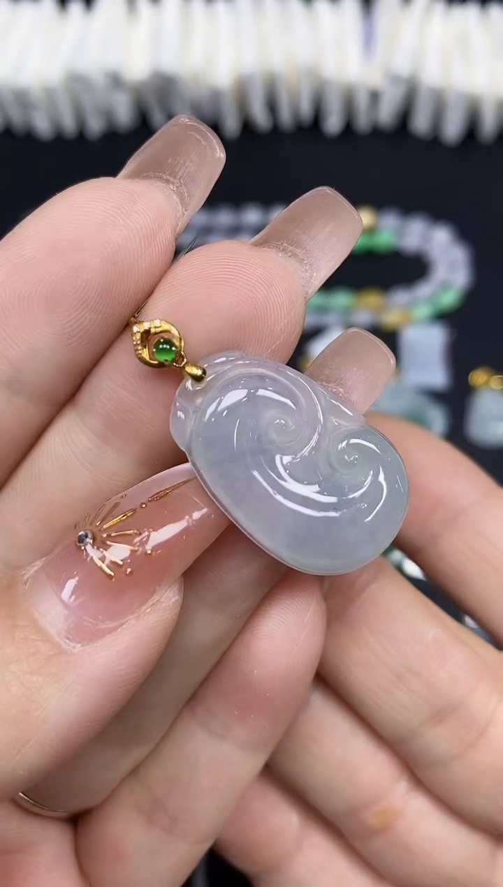 吊坠(不含链)18K金镶嵌翡翠如意18K金扣镶嵌@@CMT1033-1