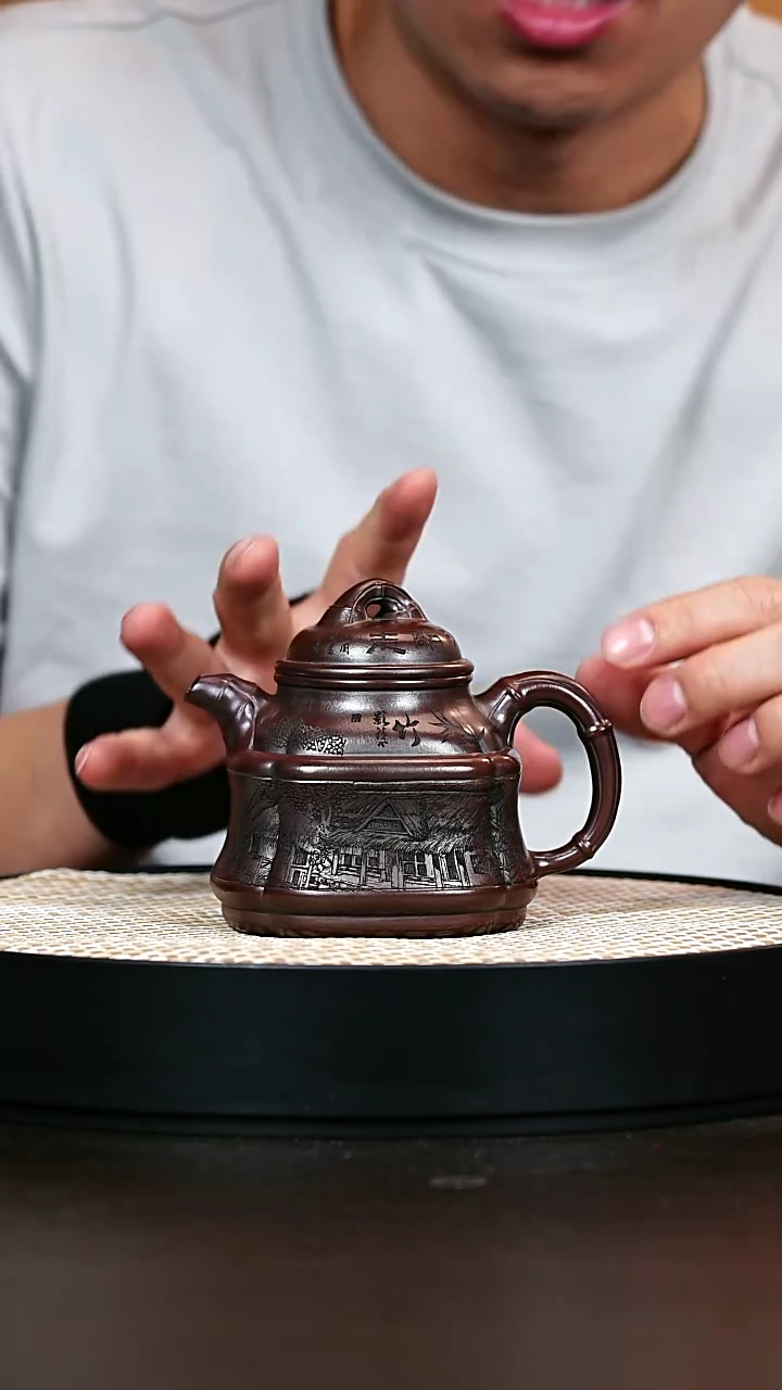 紫砂茶宠明红砂四方竹鼎