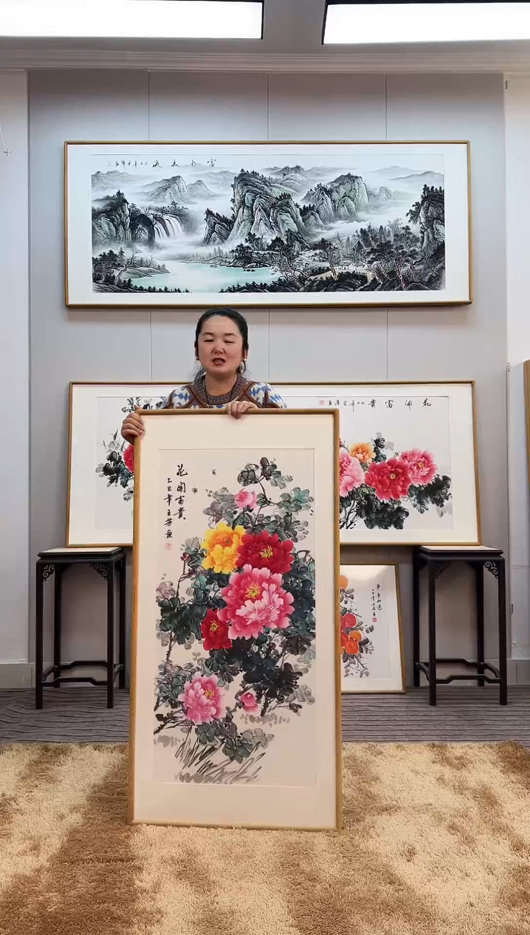 国画手绘牡丹122*62尺寸