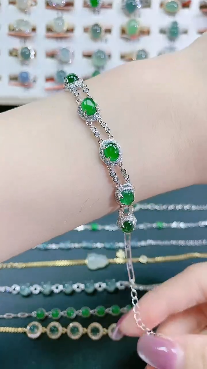 手链翡翠银S925镶嵌天然翡翠