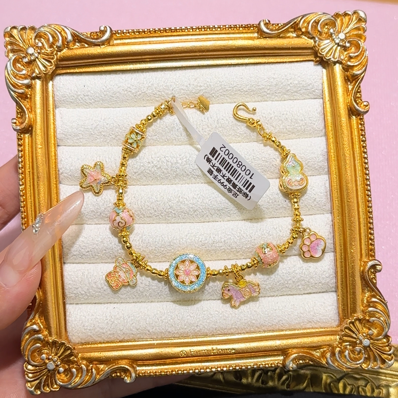 足金999珐琅彩财财葫芦宝相花手链  10080002