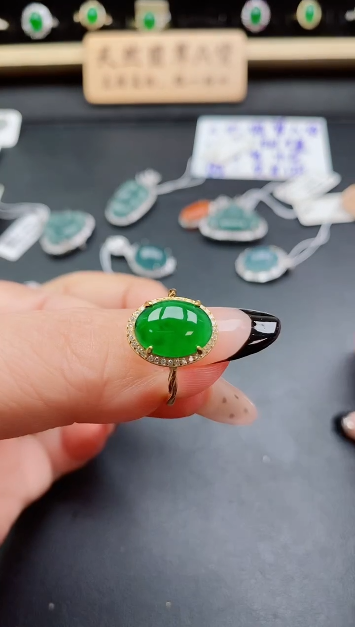 银S925镶嵌戒指翡翠1