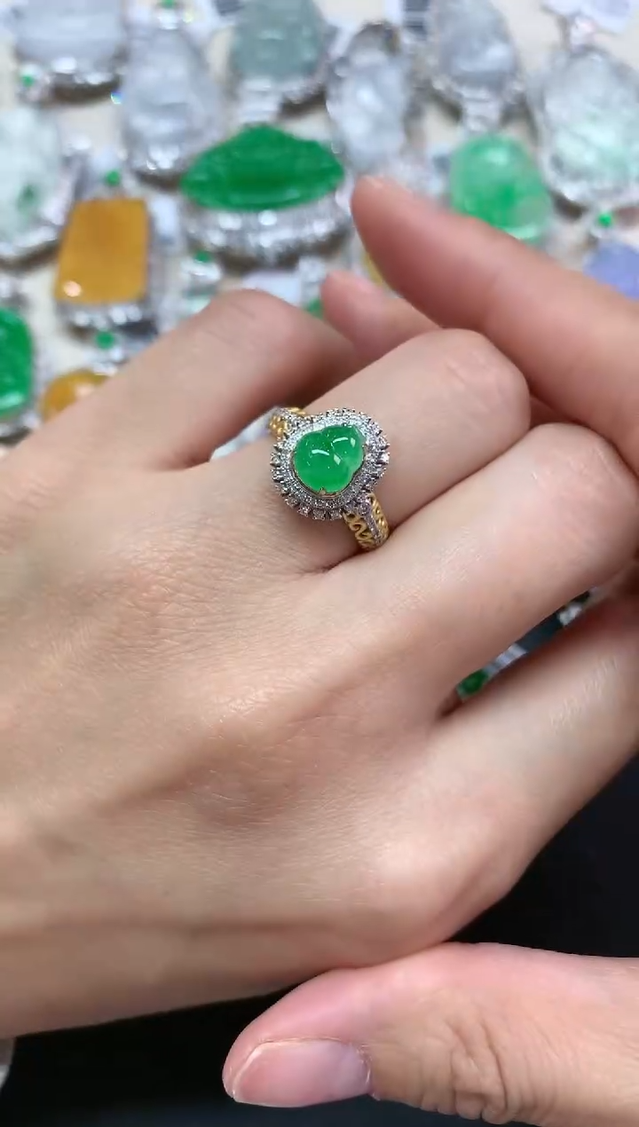 【闪购商品】翡翠戒指18K金镶嵌Q176|5980