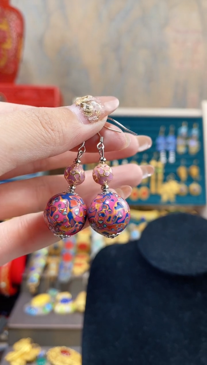 【闪购商品】非遗犀皮漆精品耳环粉色