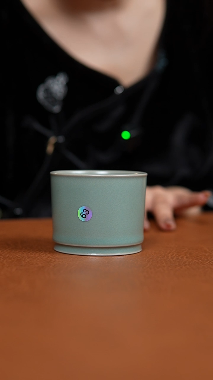 瓷片仿古翡翠绿全手工容天杯微瑕63