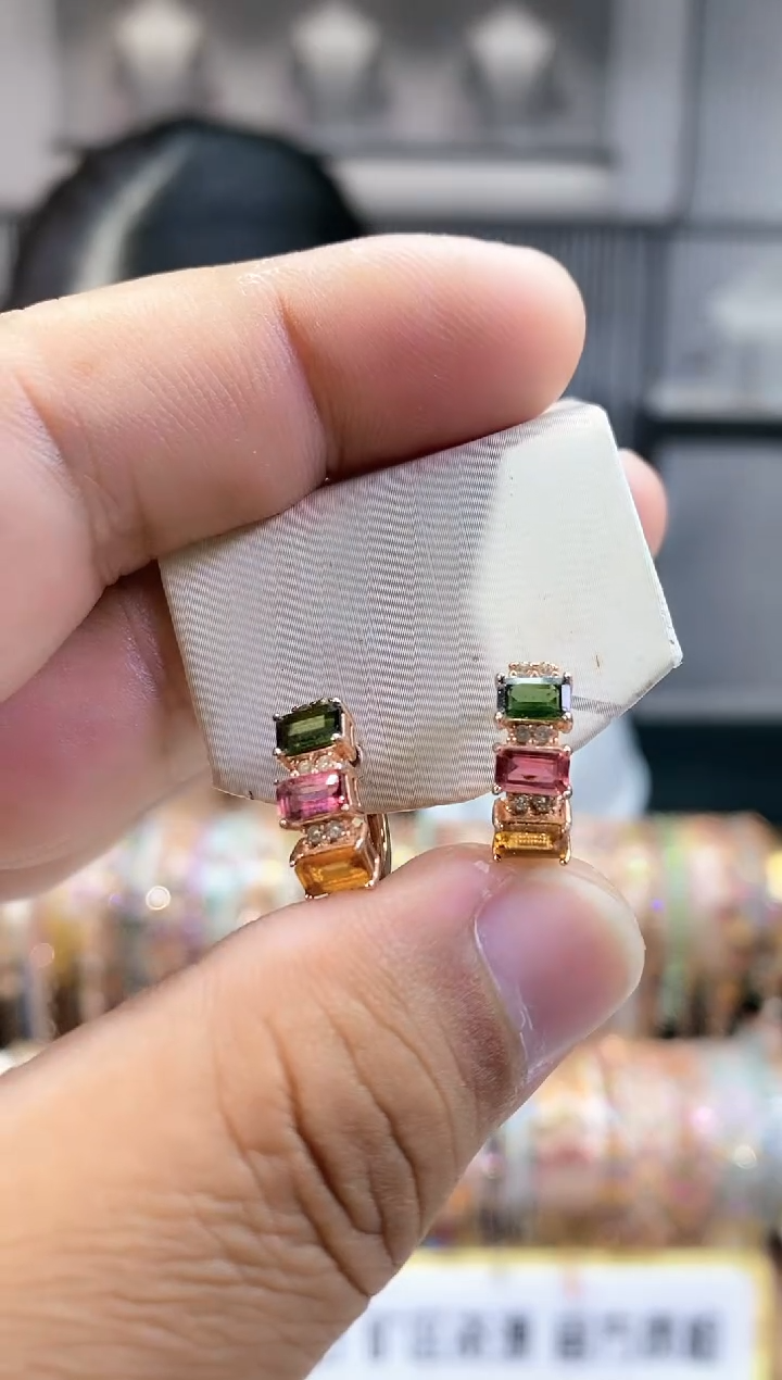 银S925镶嵌耳扣碧玺3544354354354