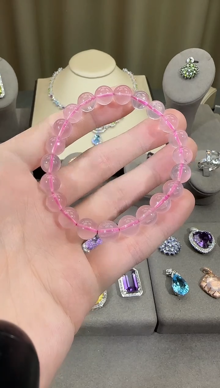 未镶嵌手串芙蓉石9mm星光粉水晶手串