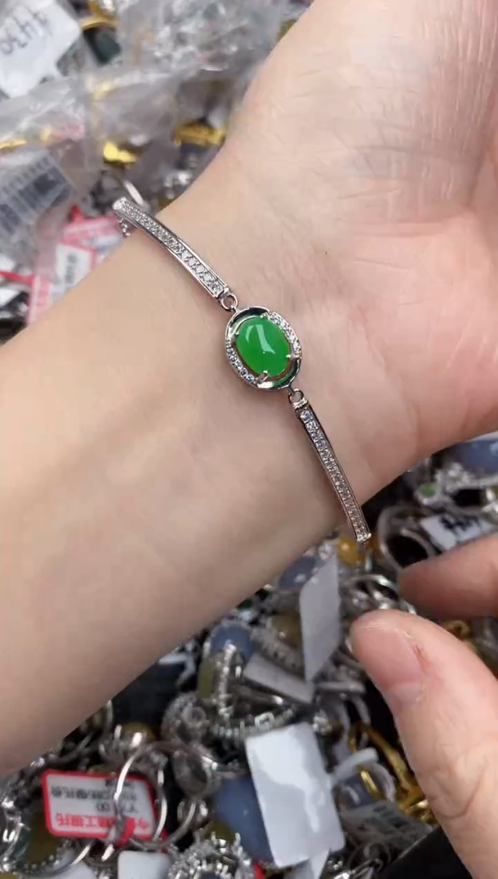 银S925镶嵌戒指翡翠12   8