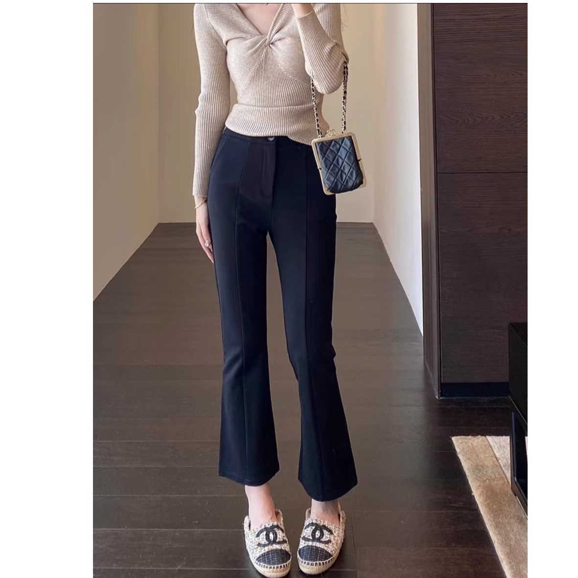 欧洲站夏季新品高密高弹轻薄烟管裤显瘦九分裤开叉AP359黑色