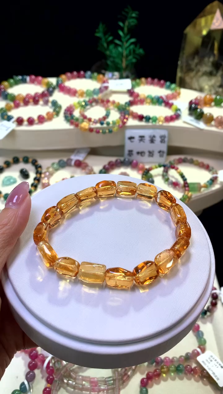 【闪购商品】黄晶手链未镶嵌【梦源珠宝】天然水晶单圈手链