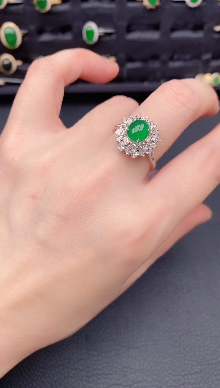 银S925镶嵌戒指翡翠天然a货翡翠207