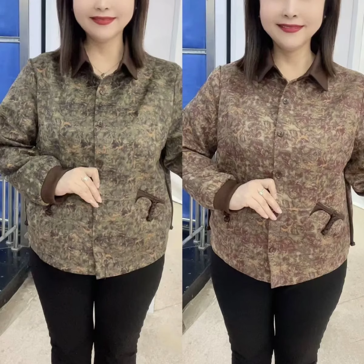 妈妈时尚宽松休闲外套洋气显瘦上衣大码女装中老年翻领秋新款夹克