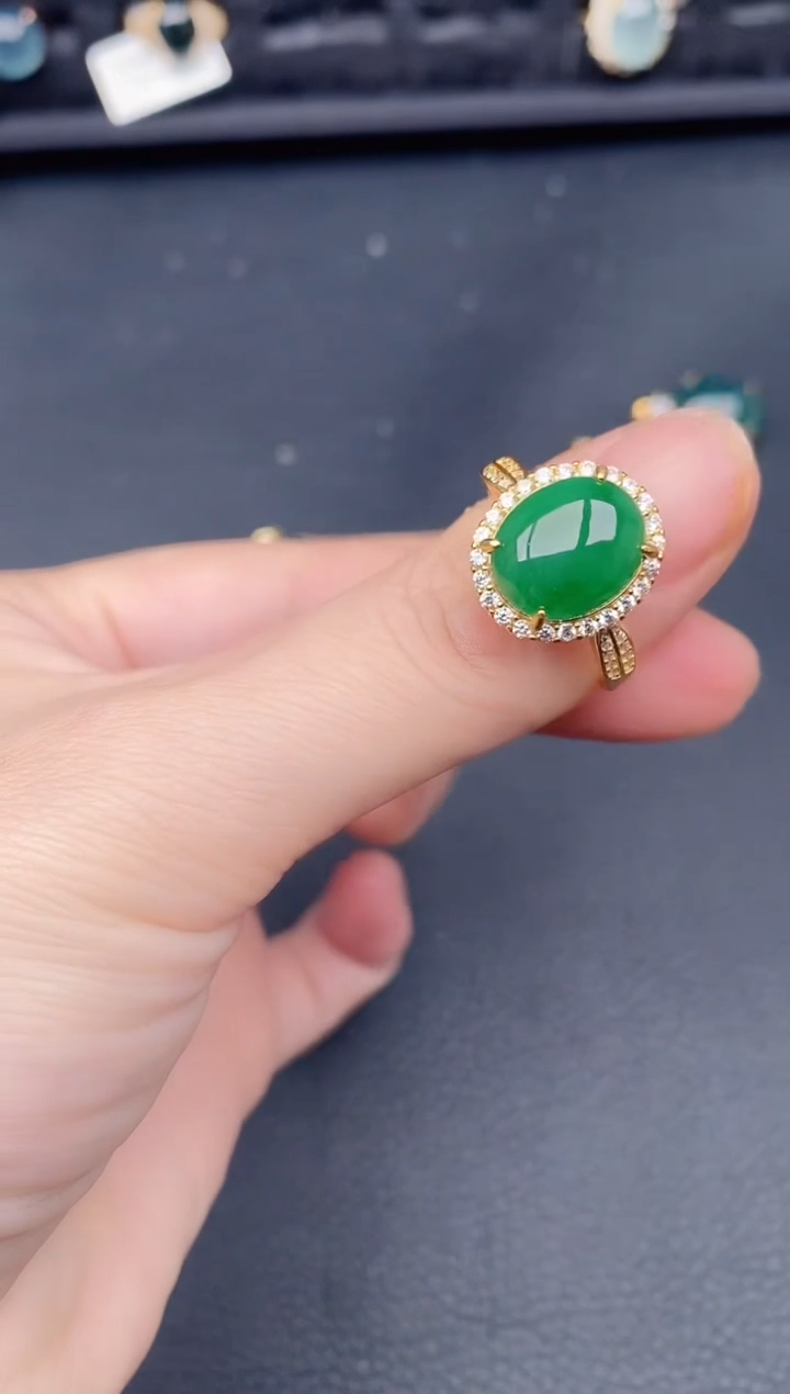 银S925镶嵌戒指翡翠天然a货翡翠366