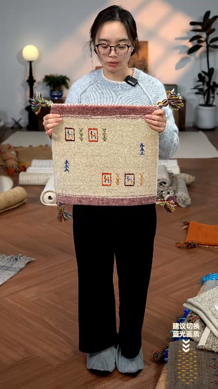 羊毛【40*40】印度进口手工羊毛坐垫【香芋粉边】