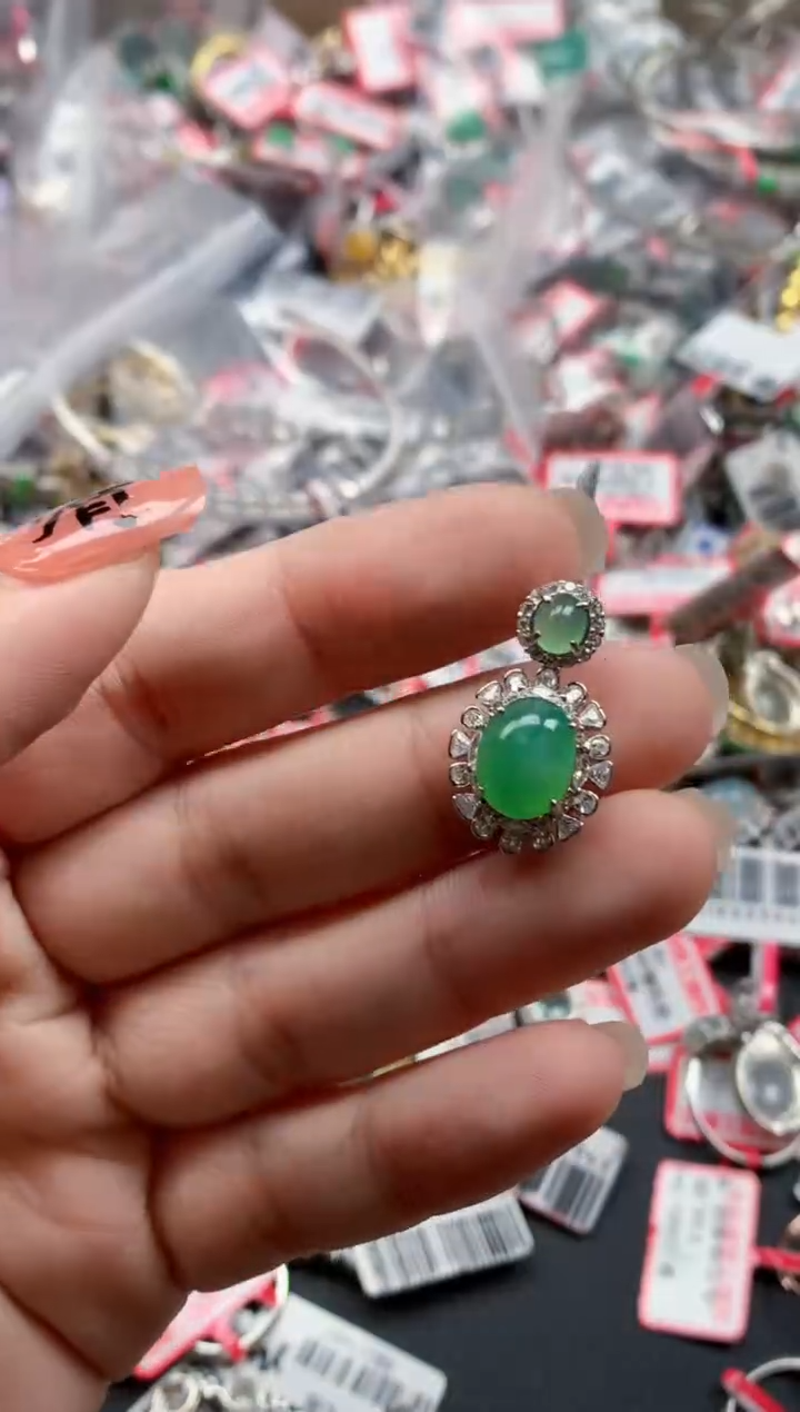 银S925镶嵌戒指翡翠天然A货缅甸翡翠