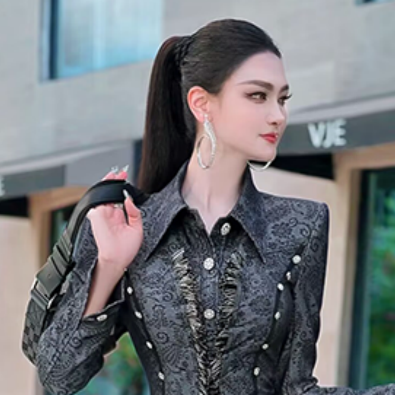 秋冬流苏仿牛仔印花外套不规则短裙两件套2025新款气质名媛风套装