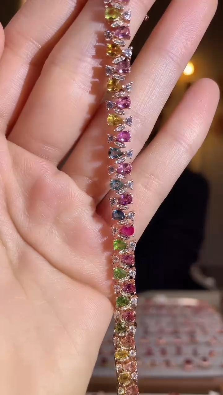 银S925镶嵌手链碧玺手链