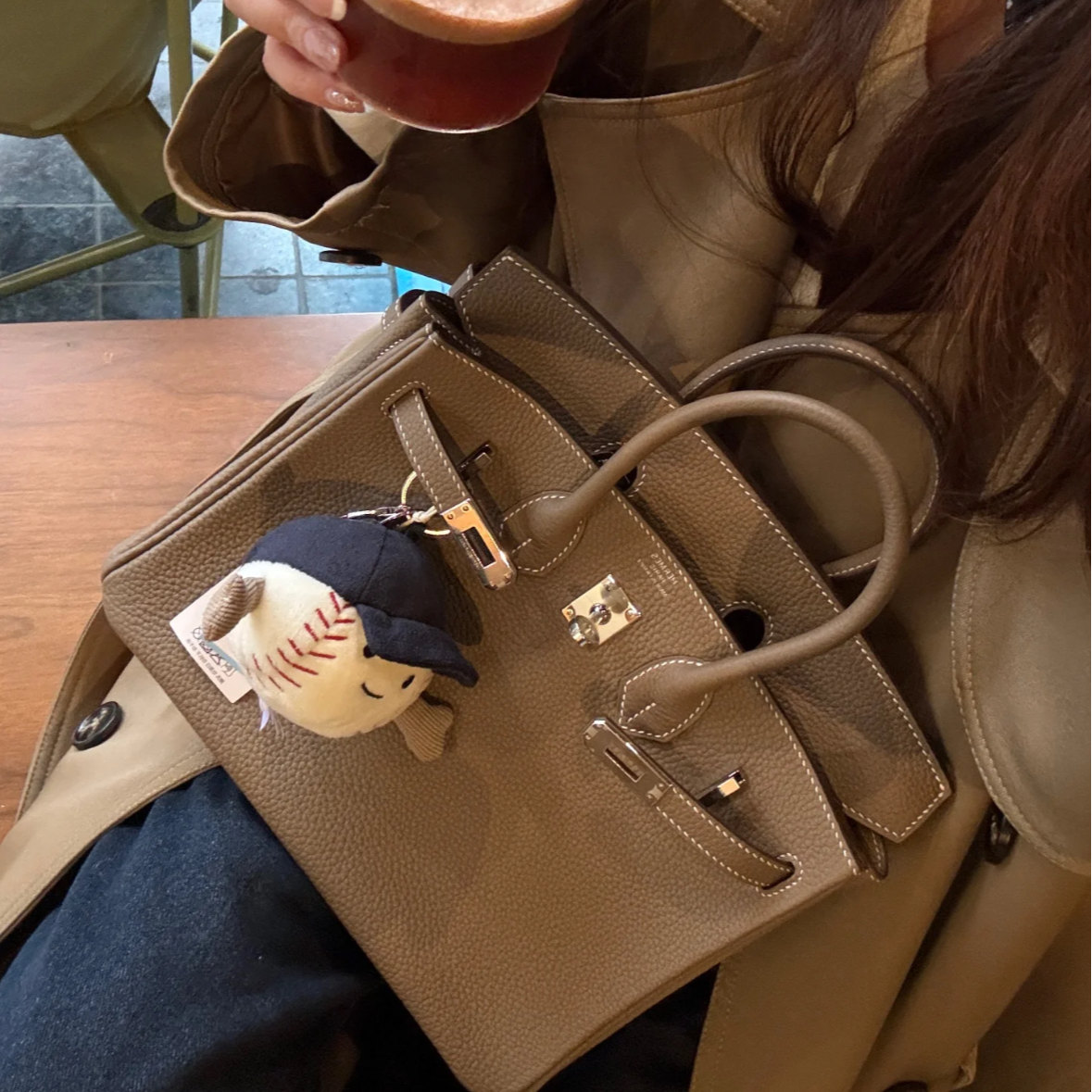 99新 Hermes/爱马仕 小花Jerry 5438179 Birkin 25 大象灰 W刻 包
