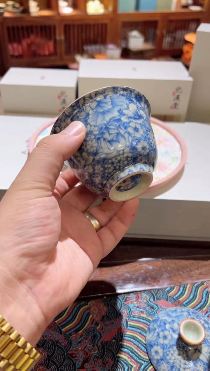 全蓝花盖碗茶具茶具