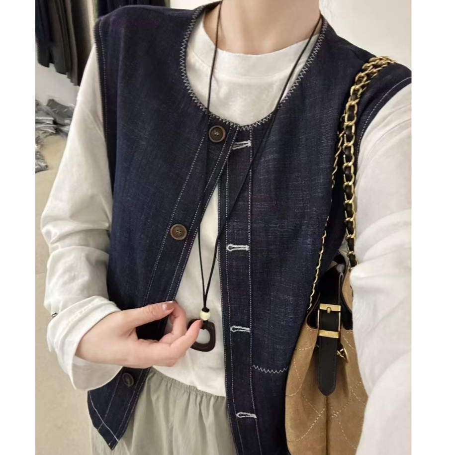 【南油玲姐】蓝色马甲外套6882