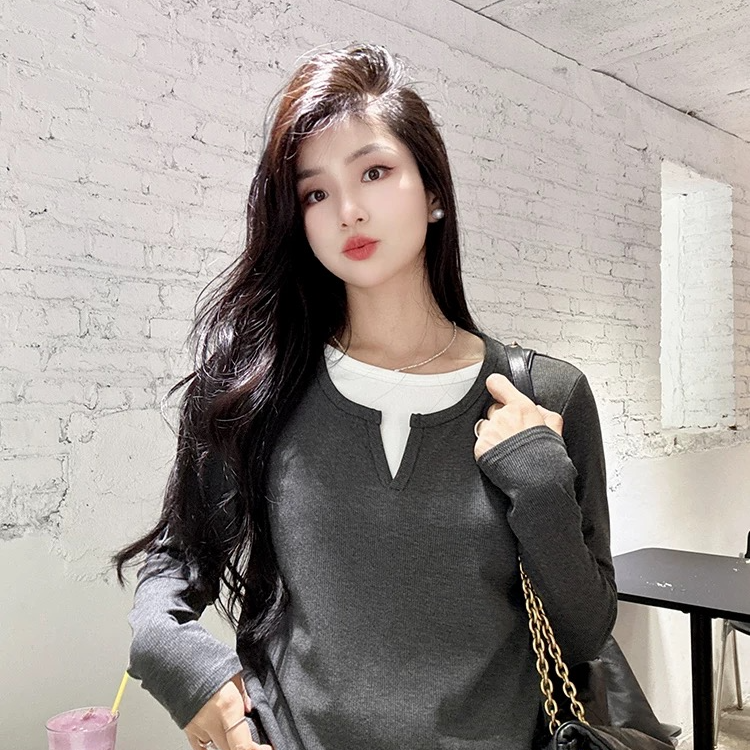 蚕丝羊毛保暖舒适休闲百搭假两件小衫打底衫女针织长袖