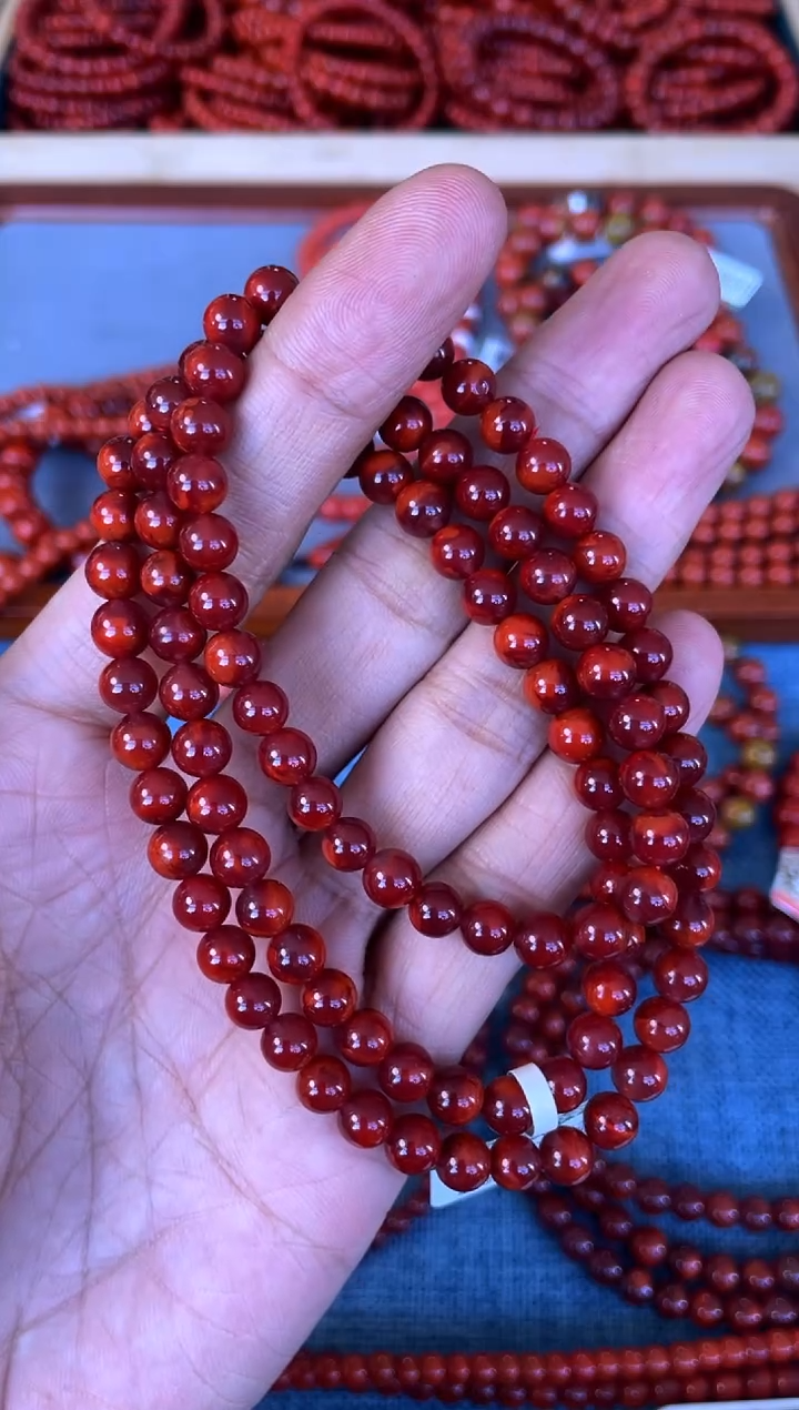 未镶嵌手串南红玛瑙N30凉山瓦西料牛血火焰多圈