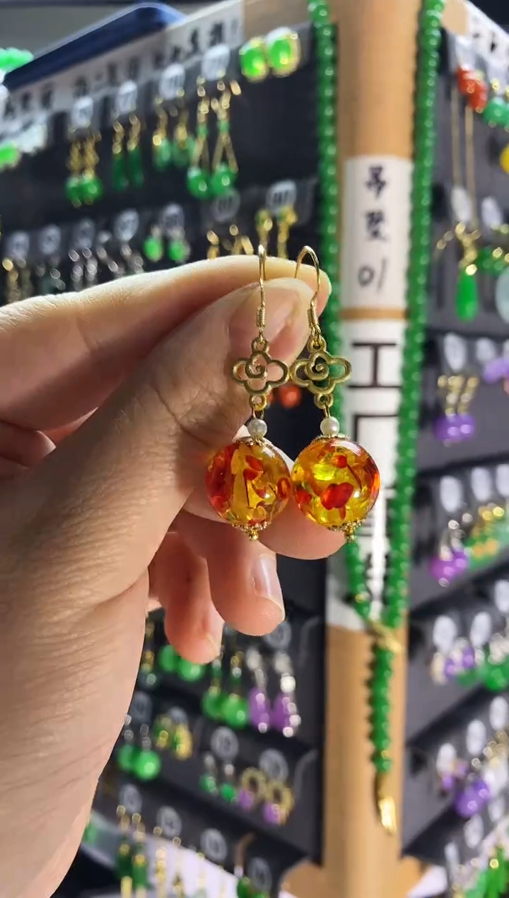 【闪购商品】琥珀耳饰银S925镶嵌377....