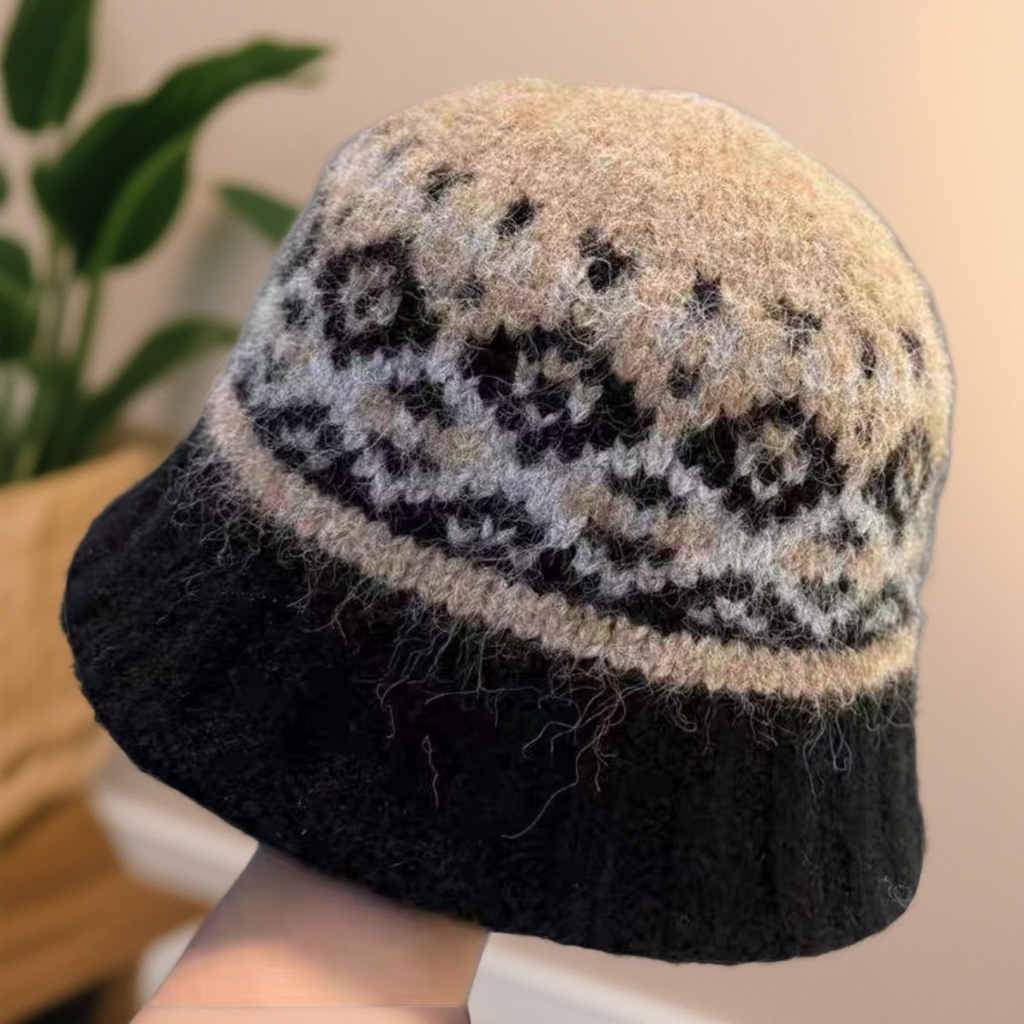 费尔岛风提花渔夫帽针织帽盆帽保暖显脸小百搭