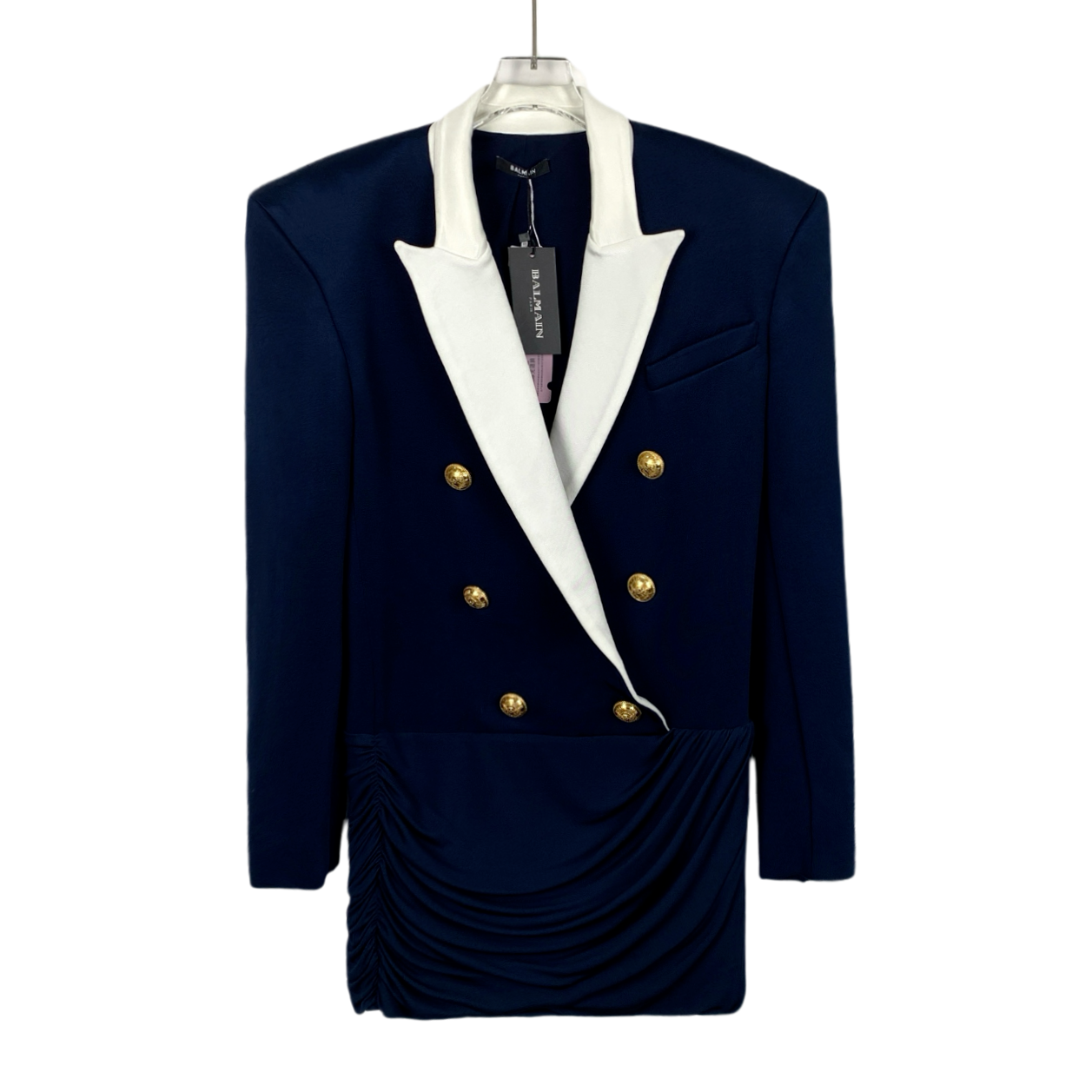 全新未使用 BALMAIN/巴尔曼 CW0088 深蓝色西装连衣裙34 XXS 带吊