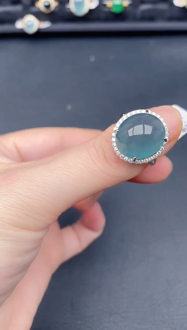 银S925镶嵌戒指翡翠天然a货翡翠153