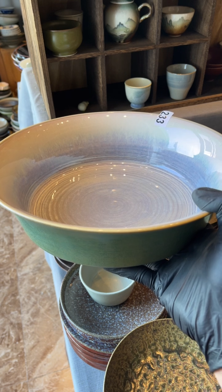 【闪购商品】瓷片233外绿内白雾竹节盘