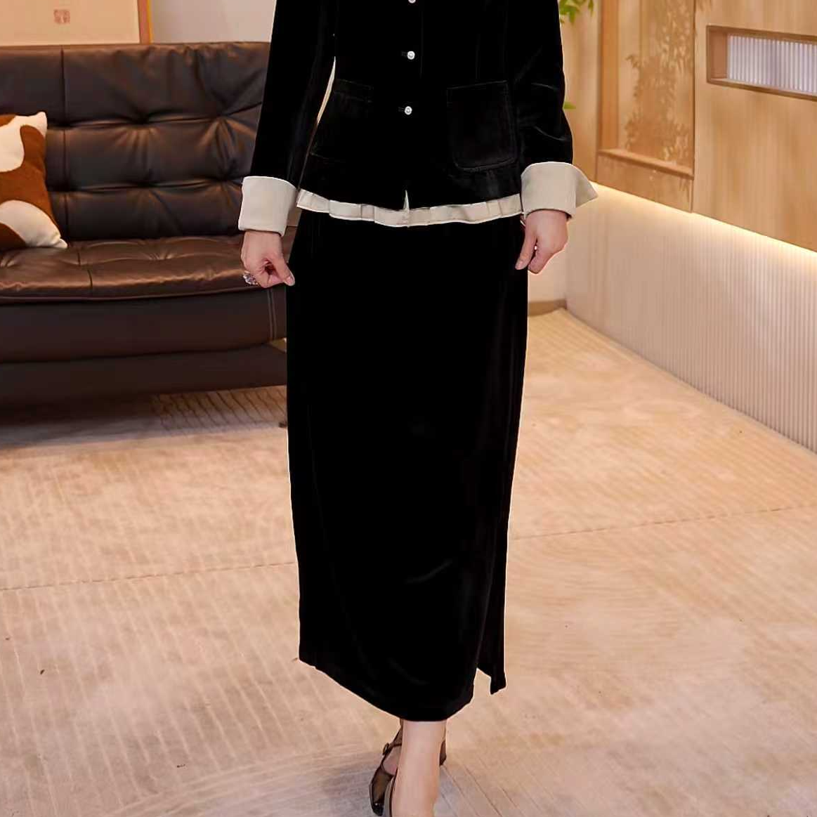 【SQ】半裙纯色秋款中腰高腰半裙礼服中式修身显瘦秋冬新款JX0150