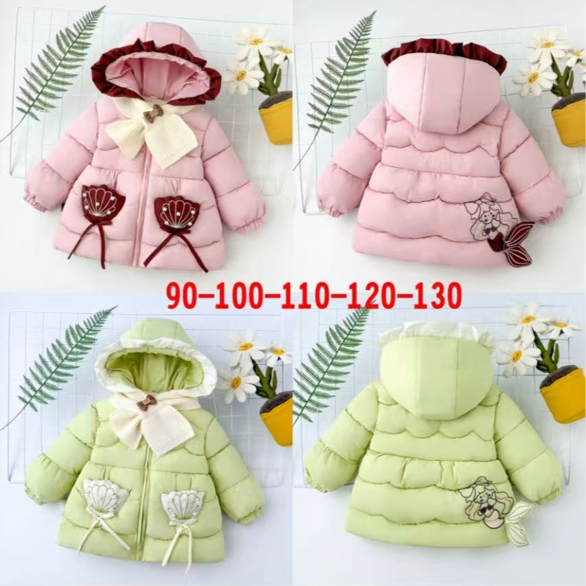 冬季卡通珍珠美人鱼围巾百搭时尚连帽女童保暖棉服