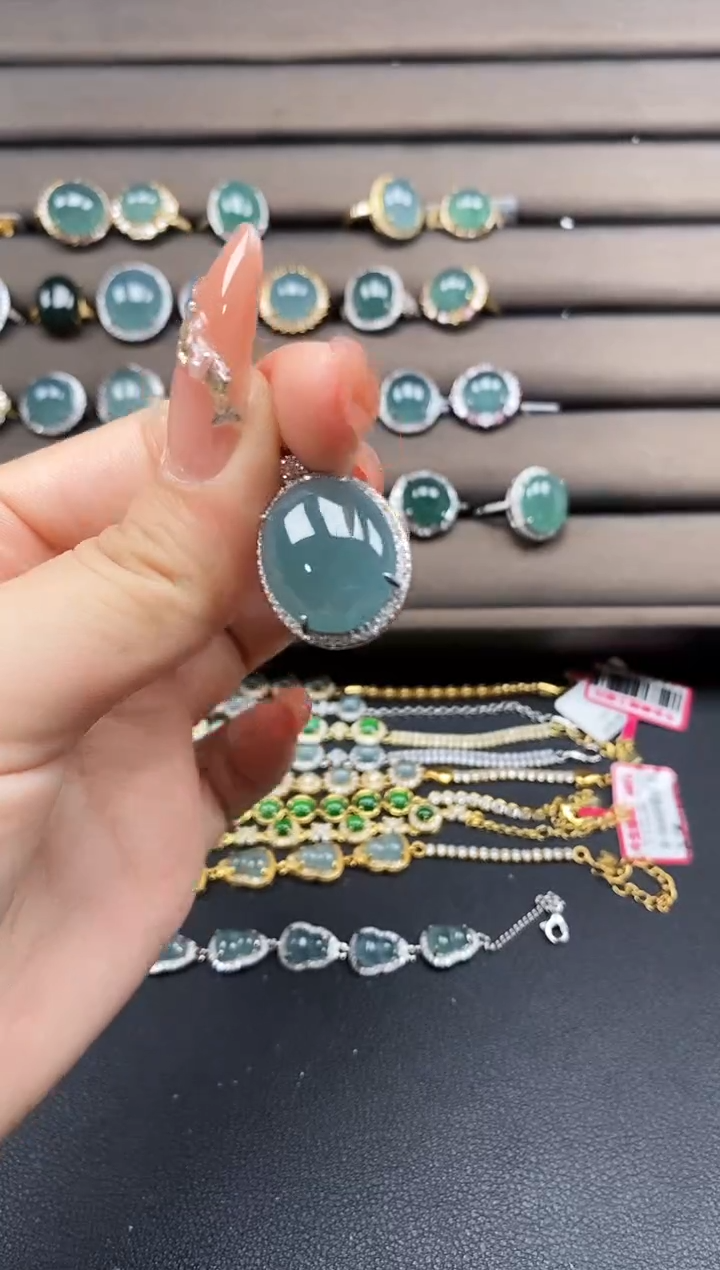 翡翠银S925镶嵌颈饰天然翡翠多样性发货